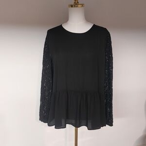 LOFT Black Lace Sleeve Blouse